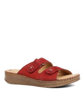 slip-on flat sandals with velcro detail