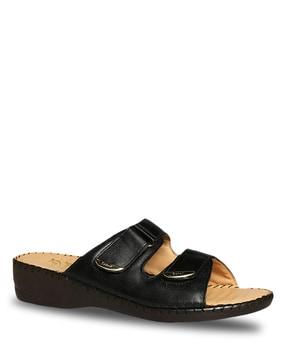 slip-on flat sandals with velcro detail