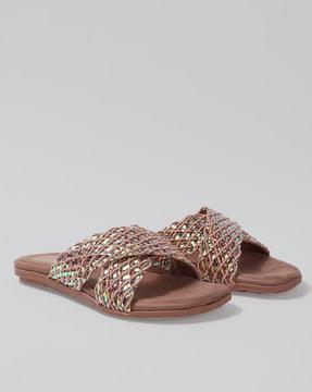 slip-on flat sandals with woven strap