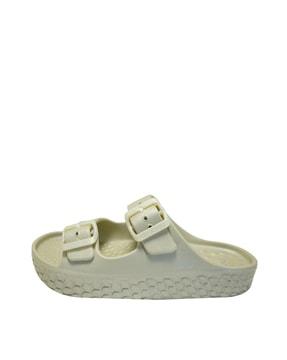 slip-on flip-flops with buckle accent