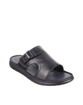 slip-on flip-flops with buckle accent
