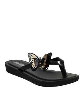slip-on flip flops with butterfly applique