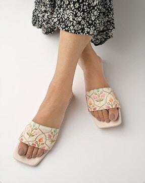 slip-on floral embroidered sandals