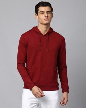 slip-on kangaroo pocket hooded sweatshirt