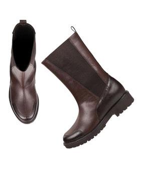 slip-on mid-calf length boots
