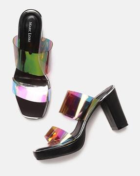 slip-on platform heels with clear straps