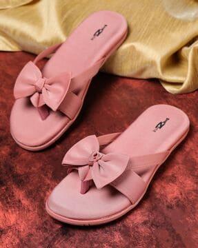 slip-on sandals with bow applique