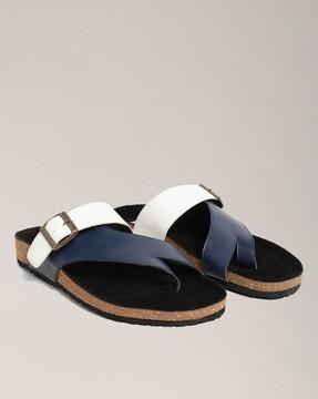 slip-on sandals with buckle closure
