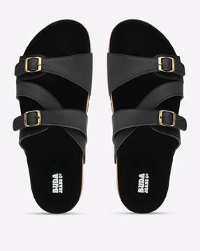 slip-on sandals with buckle closure