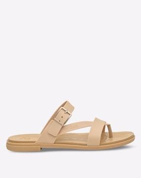 slip-on sandals with criss-cross strap