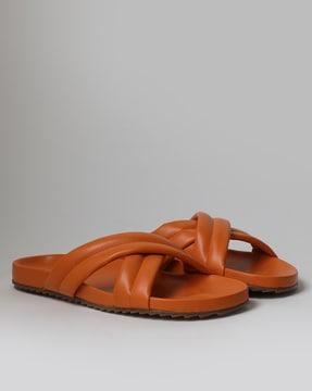 slip-on sandals with criss-cross straps