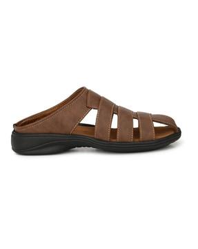 slip-on sandals with faux leather upper