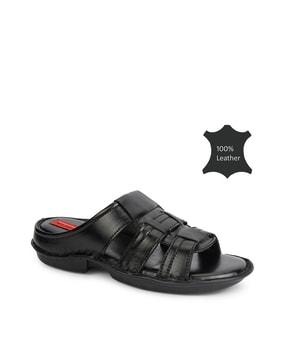 slip-on sandals with genuine leather upper