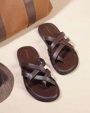 slip-on sandals with genuine leather upper