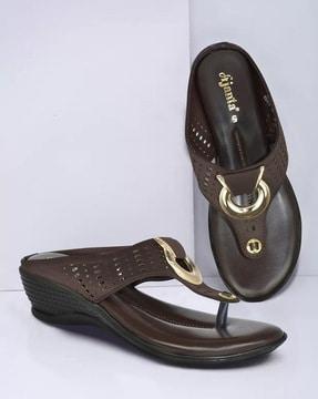 slip-on sandals with metal accent