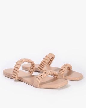 slip-on sandals with ruched straps