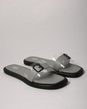 slip-on sandals with transparent strap