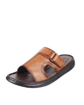 slip-on slides with buckle accent