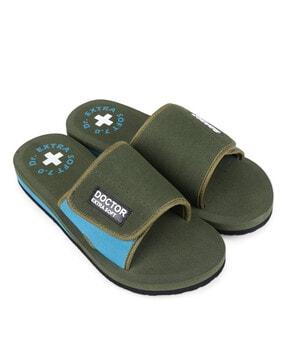 slip-on slides with velcro fastening