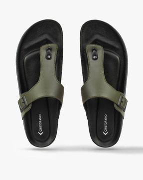 slip-on t-strap sandals