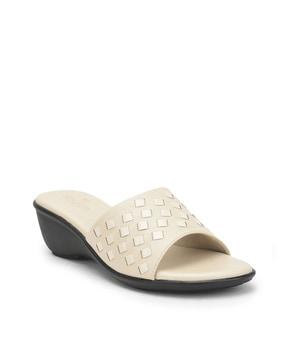 slip-on wedges with studded strap