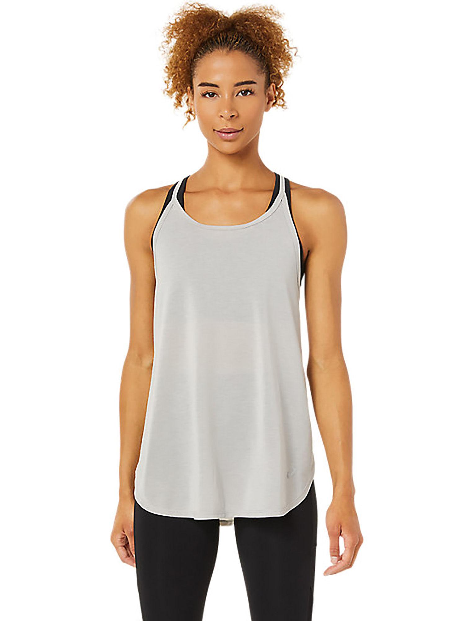 slit sleeveless grey women gym & training t-shirts