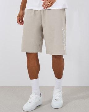 slogan print oversized knit shorts