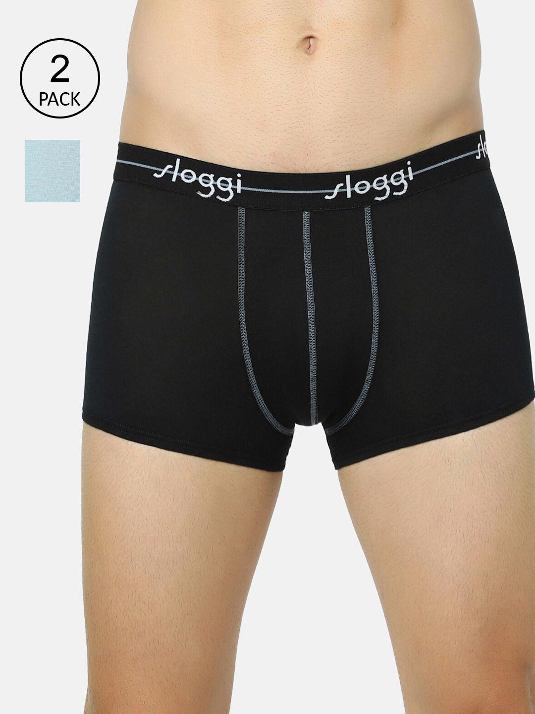 sloggi men pack of 2 black & blue solid deo-soft trunks