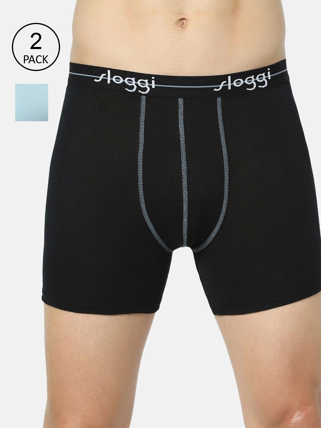 sloggi men pack of 2 black & sea green solid cotton trunk 10055546 8i