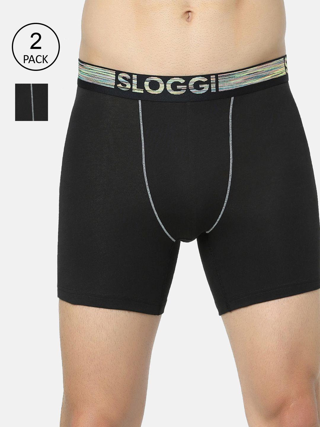 sloggi men pack of 2 black solid deo-soft trunks