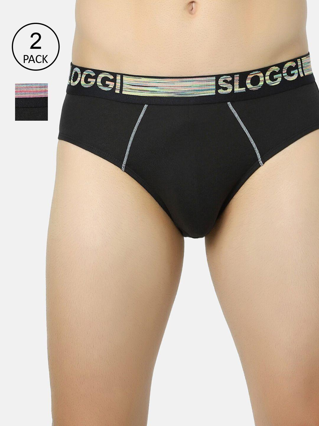 sloggi men pack of 2 black solid deo-soft trunks