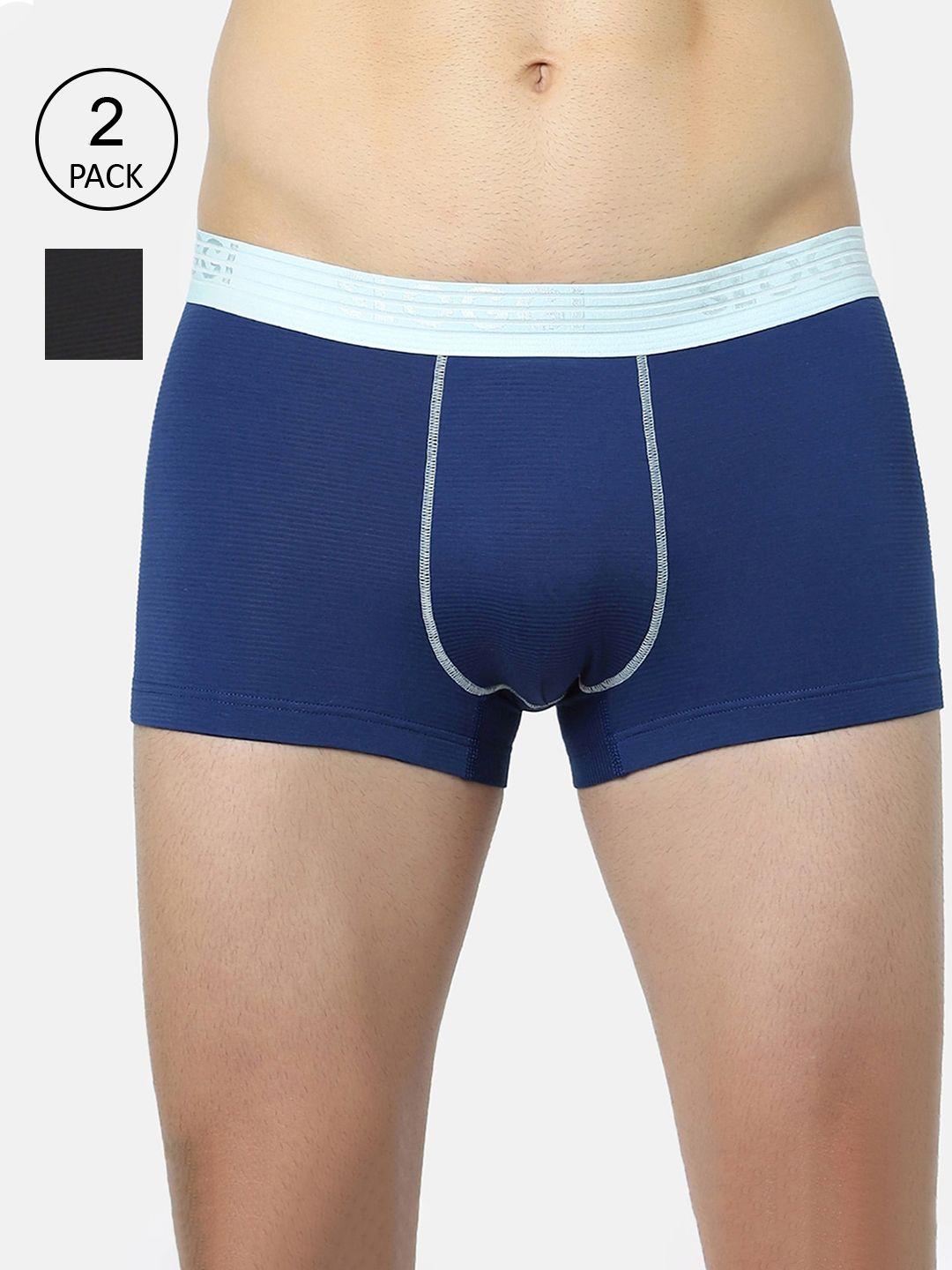 sloggi men pack of 2 blue & black solid dry-fit trunks breathable fabric short