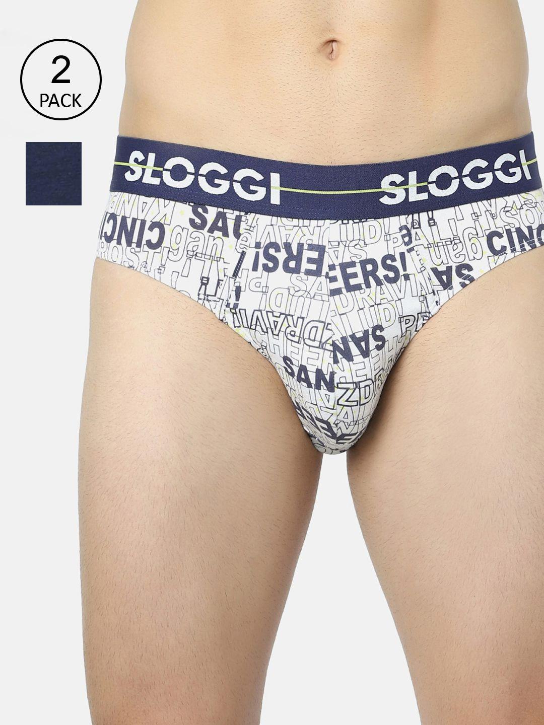 sloggi men pack of 2 navy blue & white  cotton basic briefs 10198143  b5