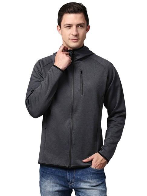 slowave dark grey regular fit hooded jacket