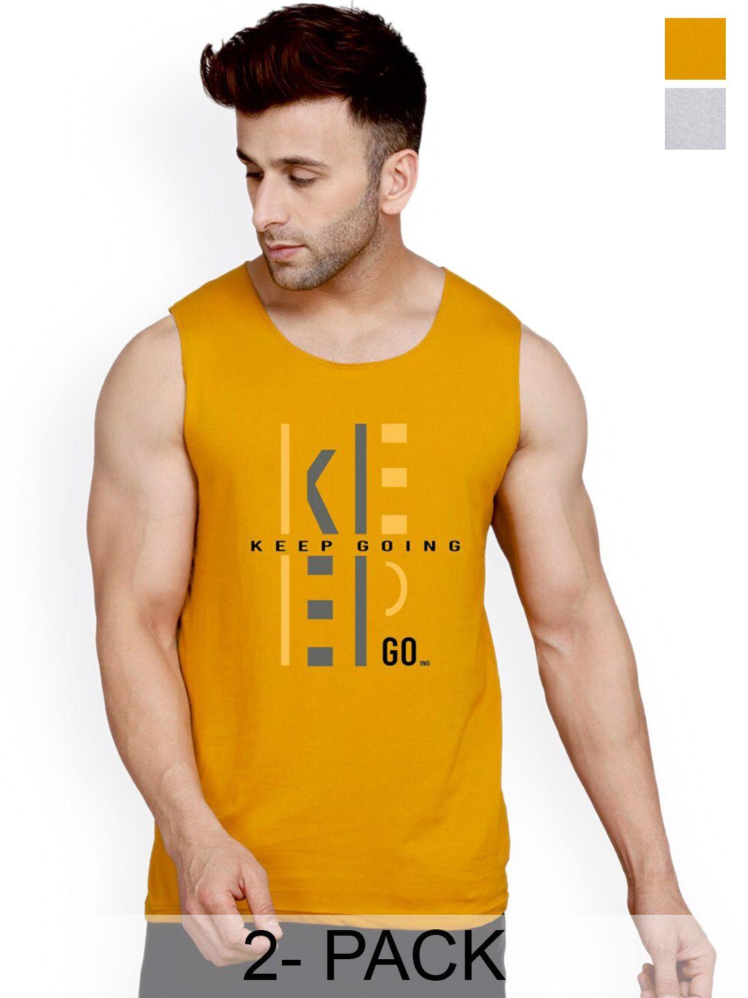 slowloris pack of 2 printed breathable gym vests sl26 ( mustard keep ) ( blackgrey frd )