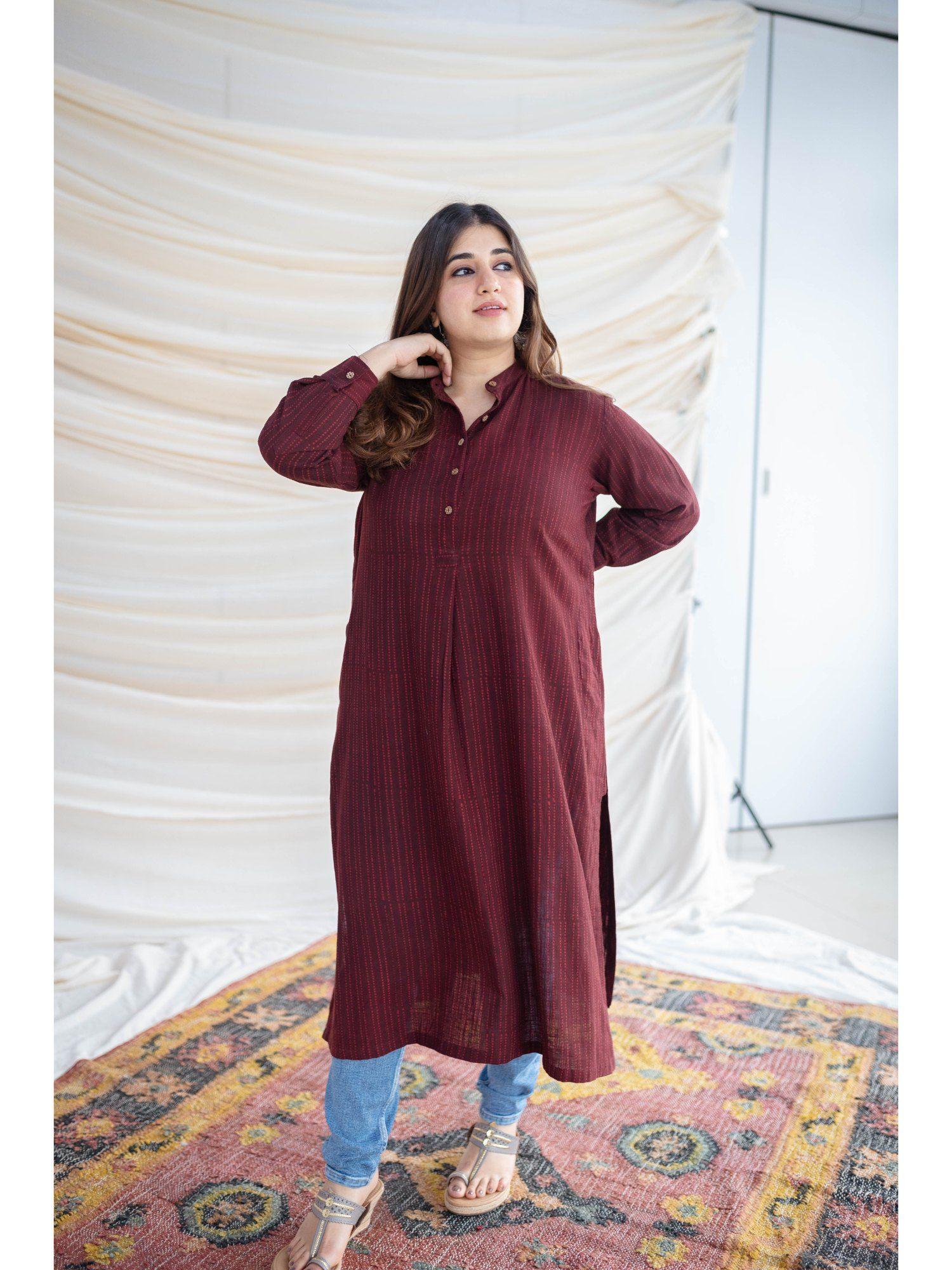 slub cotton brown kurta