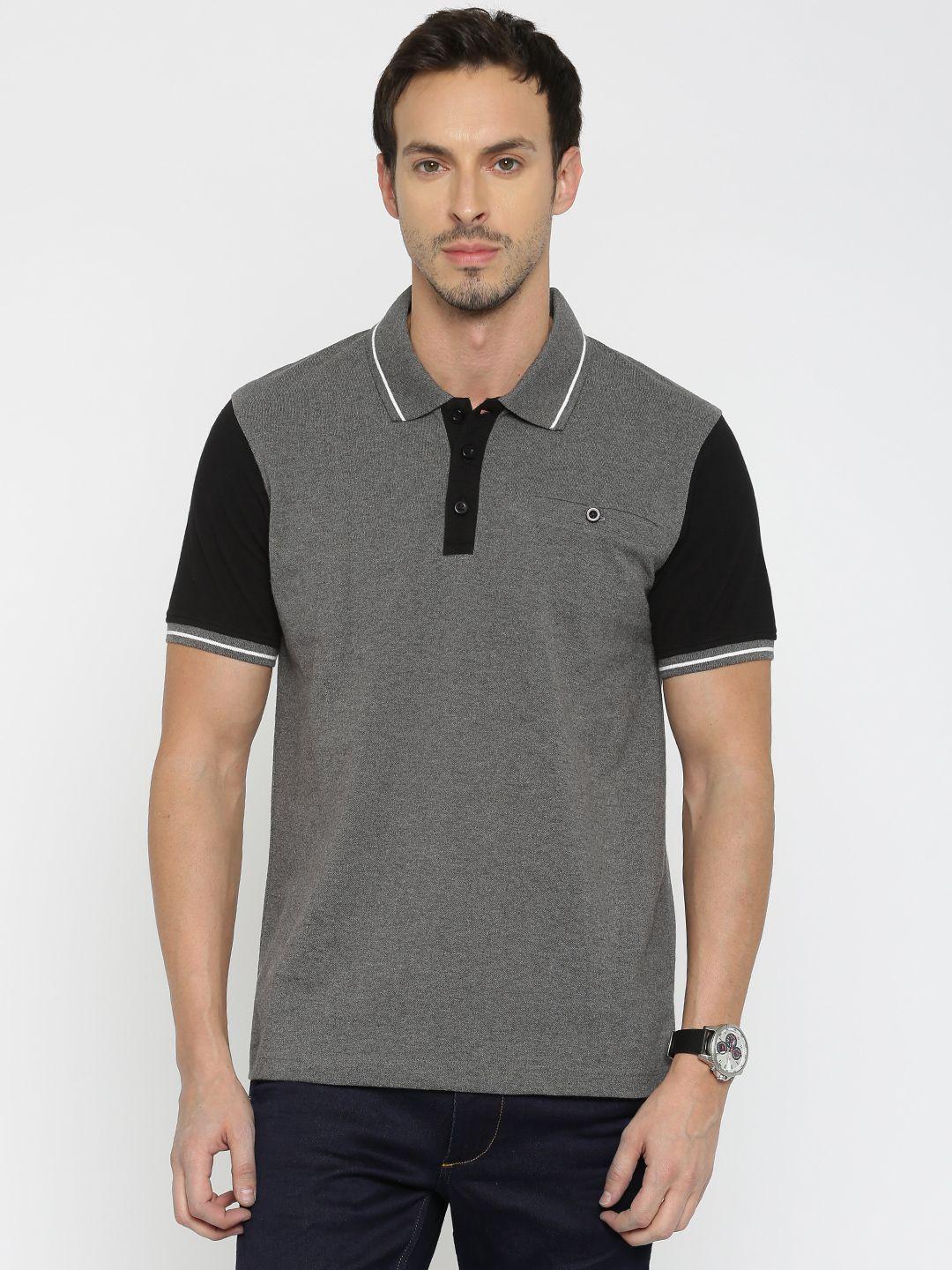 slub men charcoal grey polo t-shirt