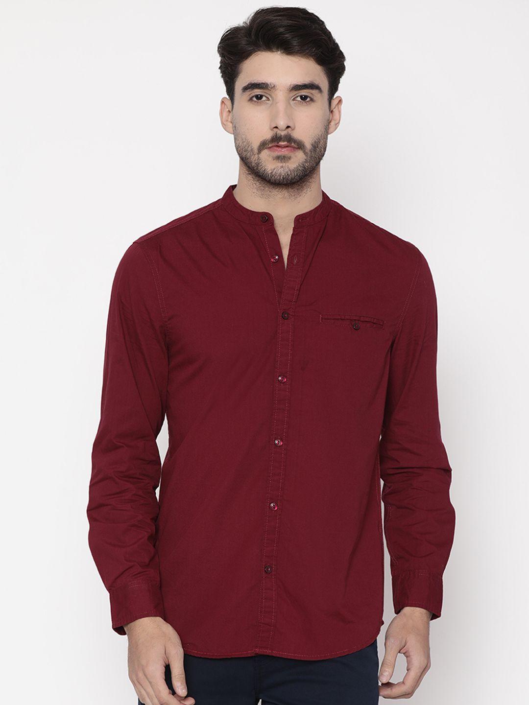 slub men maroon comfort slim fit solid casual shirt