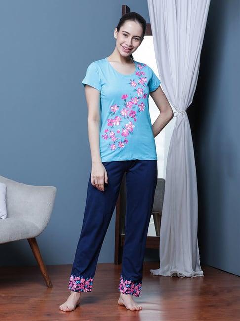 slumber jill blue printed t-shirt with lounge pants