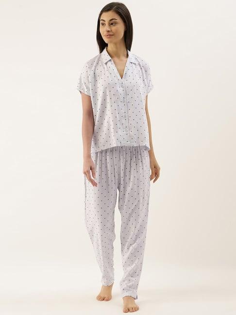 slumber jill off-white printed top pyjama set