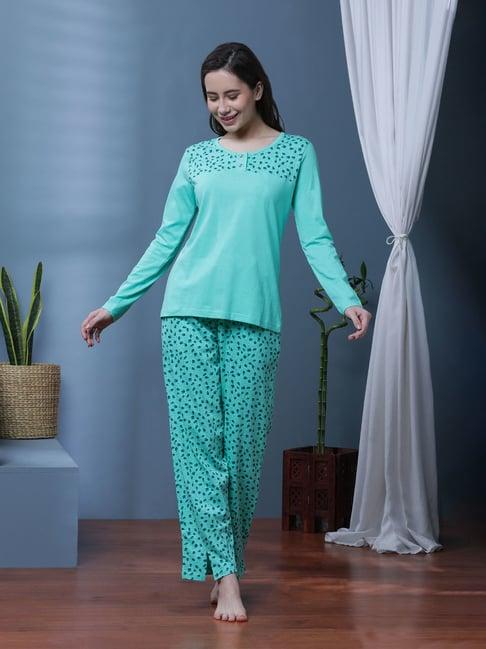 slumber jill aqua green printed t-shirt with lounge pants