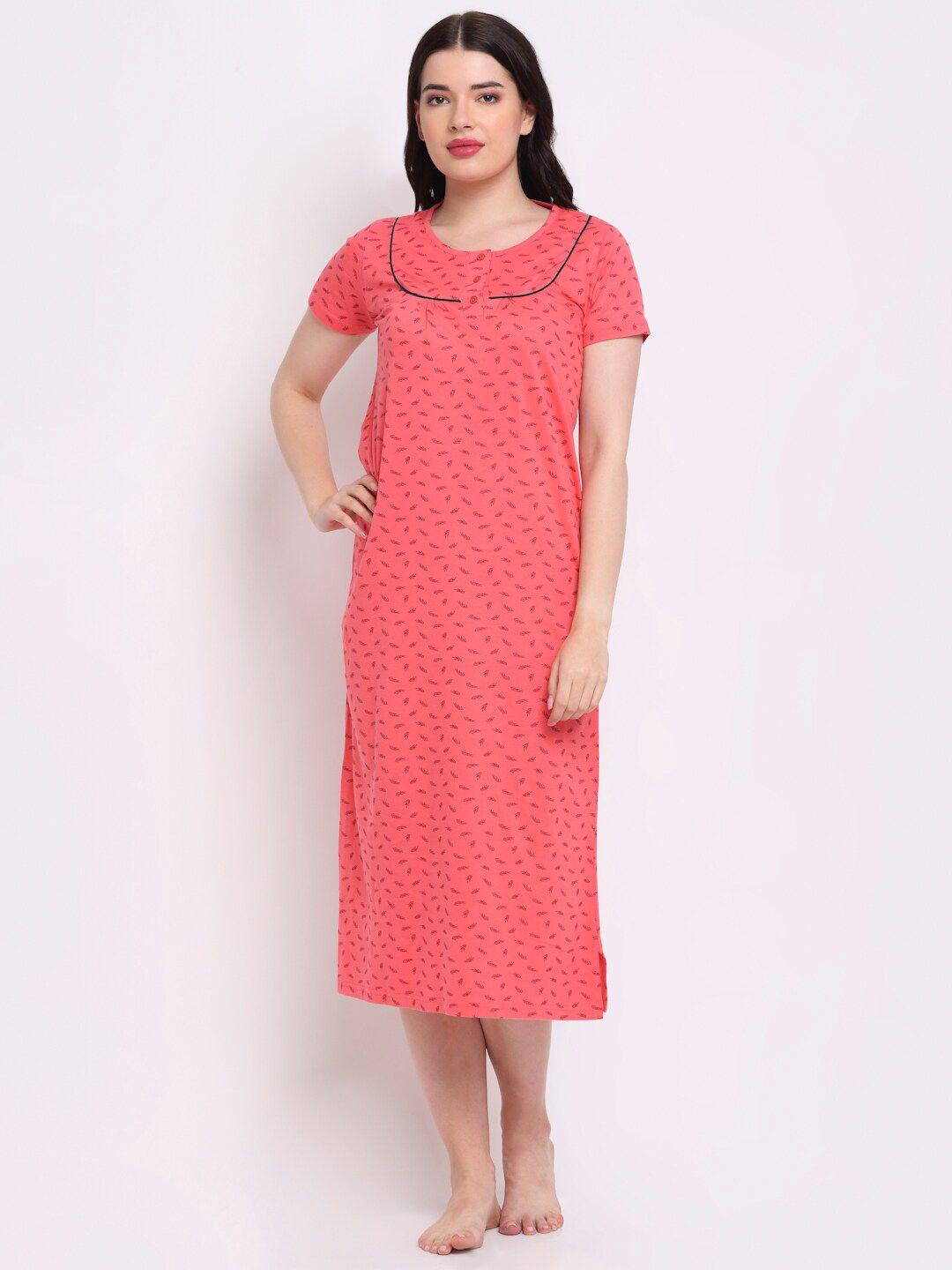 slumber jill coral printed pure cotton nightdress with scrunchie