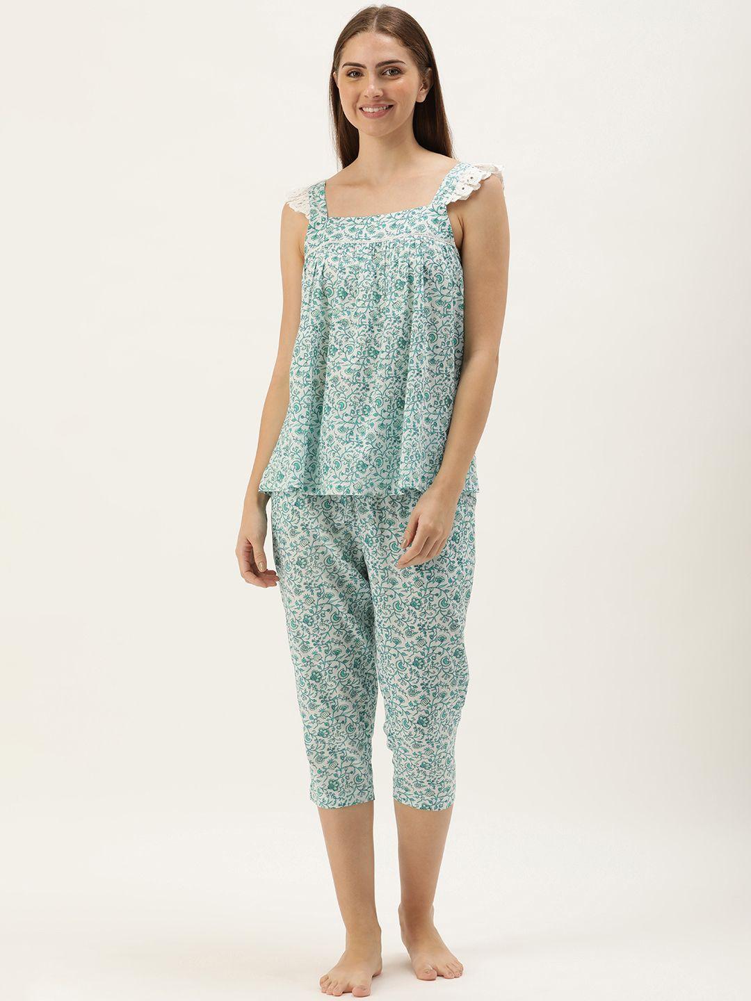 slumber jill floral printed pure cotton night suit