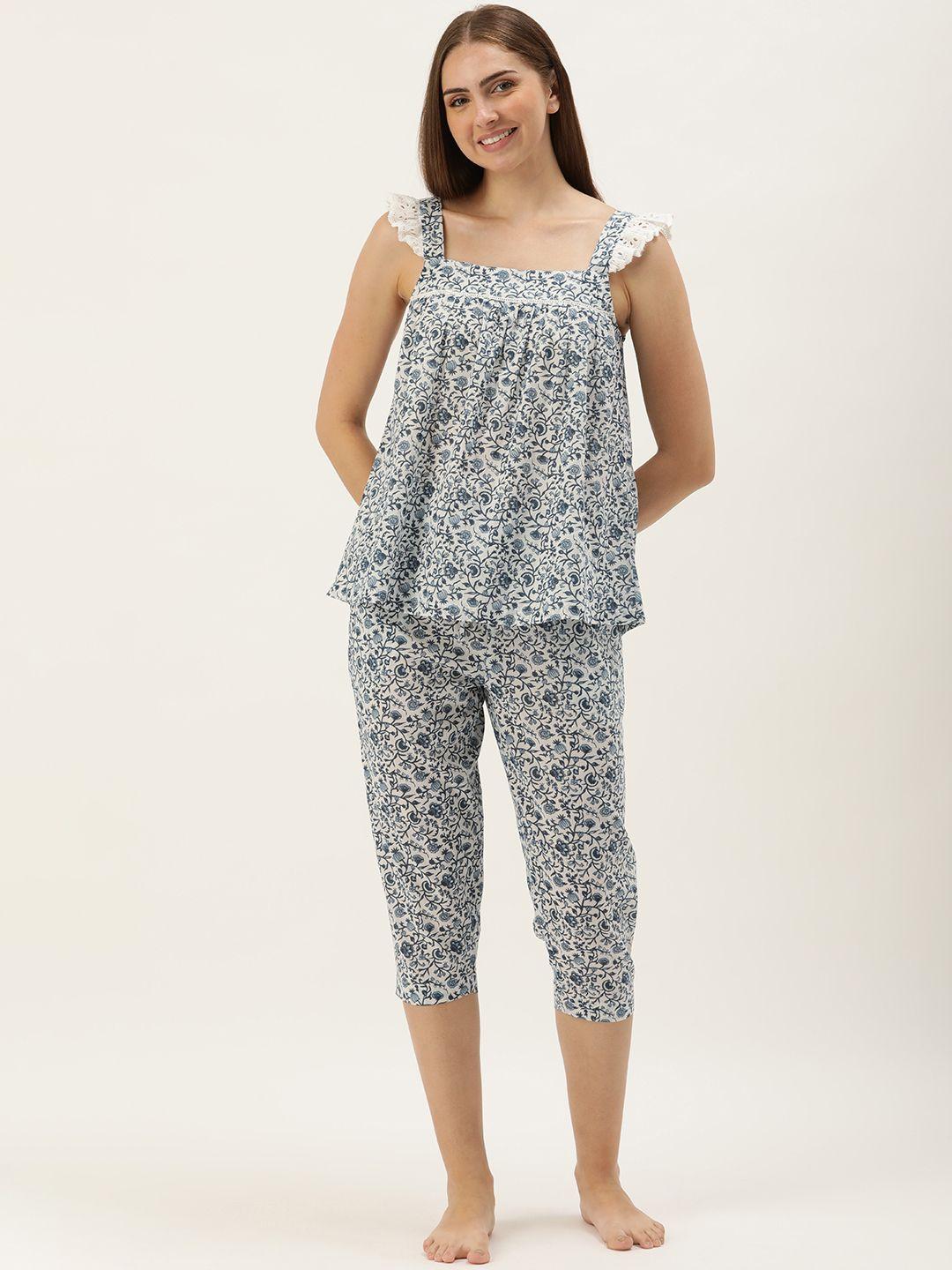 slumber jill floral printed pure cotton night suit