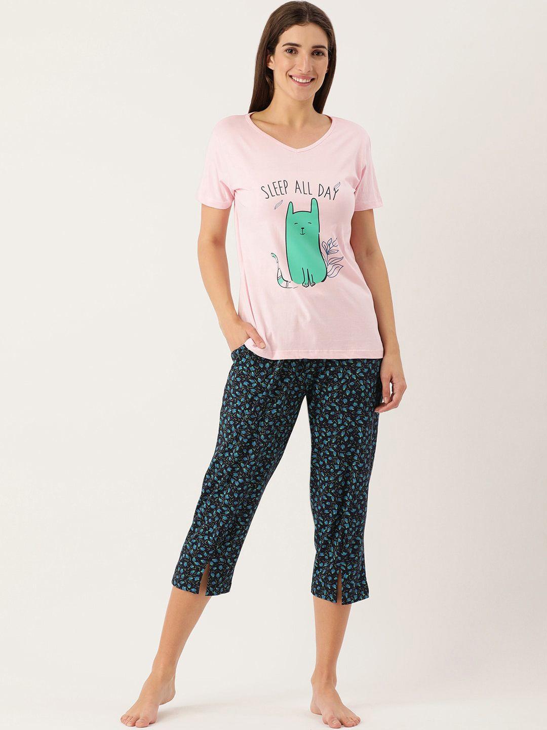 slumber jill graphic printed pure cotton night suit