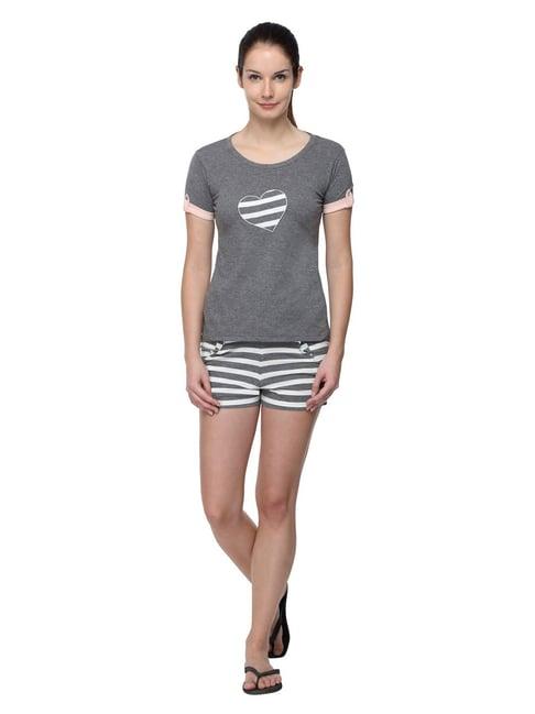 slumber jill grey & white printed top with shorts