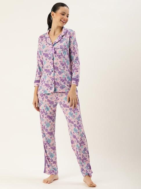 slumber jill lilac printed shirt with pyjamas