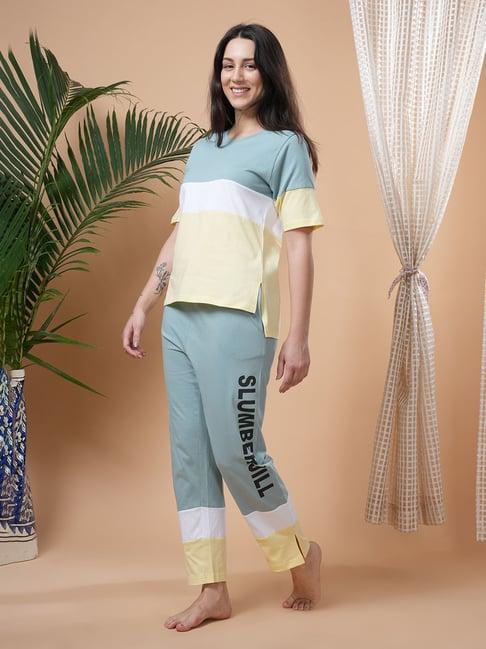 slumber jill multicolor color-block cotton t-shirt with lounge pants