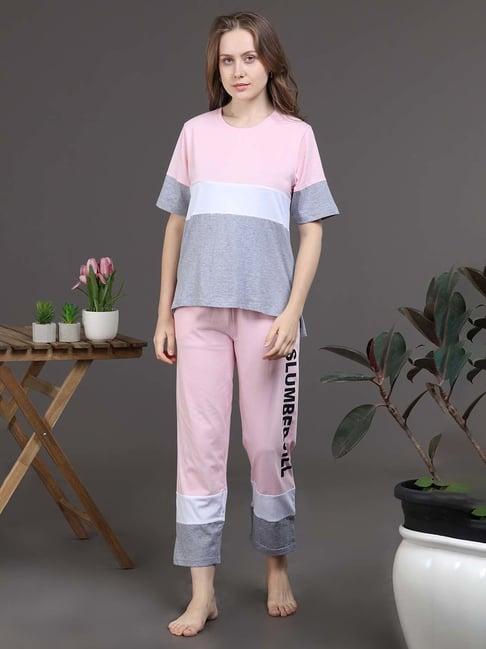 slumber jill pink & grey color-block t-shirt with lounge pants
