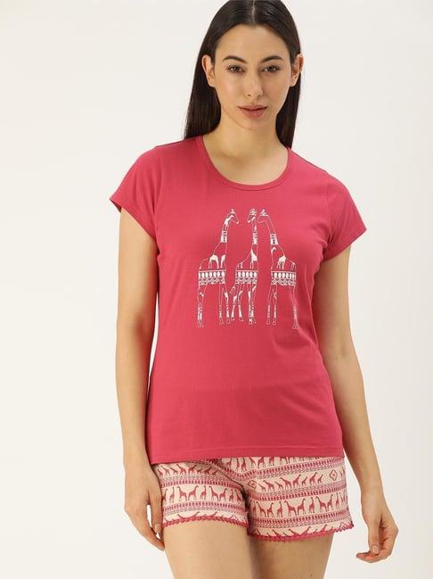 slumber jill pink graphic print shorts set